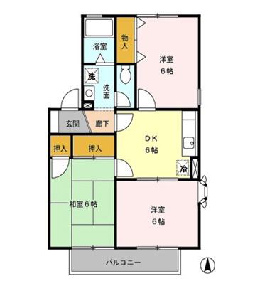 セジュールサンモリB(3DK/2階)の間取り写真