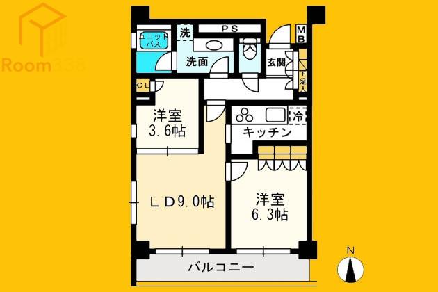 レジディア中落合(2LDK/7階)の間取り写真
