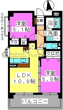 露切ハイツ(2LDK/2階)の間取り写真