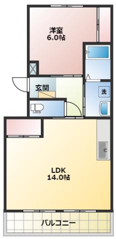ソシアリバーシティー(1LDK/2階)の間取り写真
