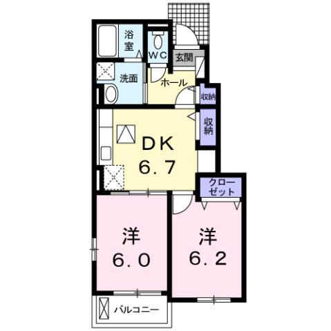 プランドールM II(2DK/1階)の間取り写真