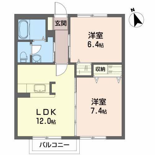 シャーメゾン多賀城新田C(2LDK/2階)の間取り写真