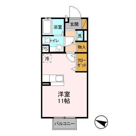 プレジールI(ワンルーム/2階)の間取り写真