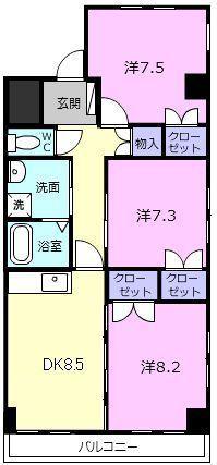 フレアグレイス(3DK/2階)の間取り写真