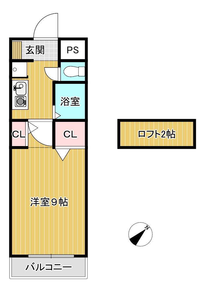 ルミエールガーデンI番館(1K/2階)の間取り写真