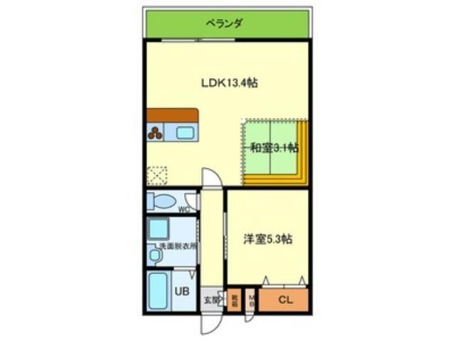 カルム御陵前(1LDK/3階)の間取り写真