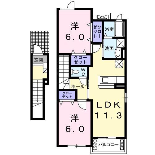 シイナハイツII(2LDK/2階)の間取り写真