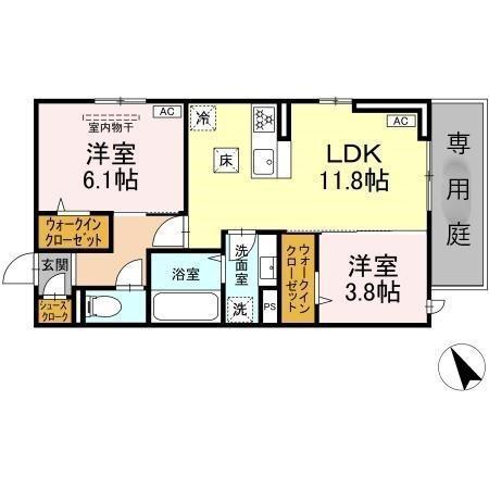 トリシア野多目I I(2LDK/1階)の間取り写真
