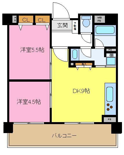 クリオ新杉田駅前(2DK/4階)の間取り写真