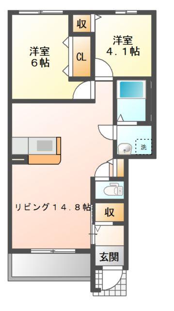 ユンバンチェン(2LDK/1階)の間取り写真