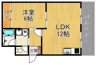 ファミーユ足代北(1LDK/2階)の間取り写真