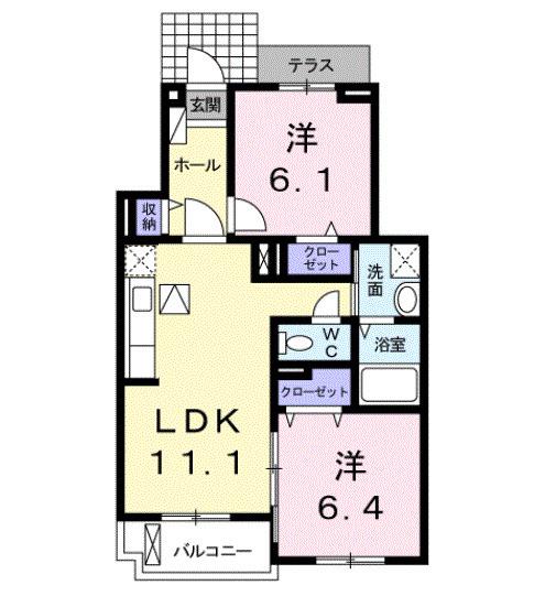 ラフィナート E(2LDK/1階)の間取り写真
