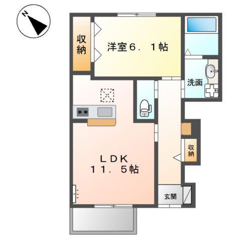 カーサ フェリーチェ(1LDK/1階)の間取り写真