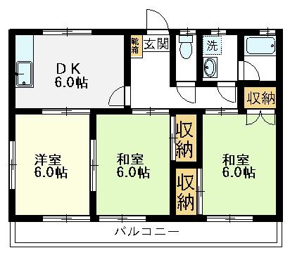 ライトタウンシックス(3DK/1階)の間取り写真