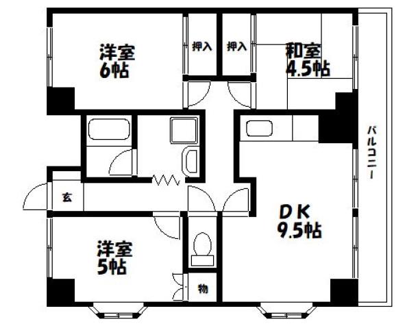 アンシャンテ岡山(3DK/10階)の間取り写真
