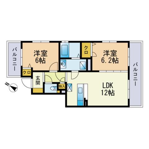U.ZハイツⅠ(2LDK/2階)の間取り写真