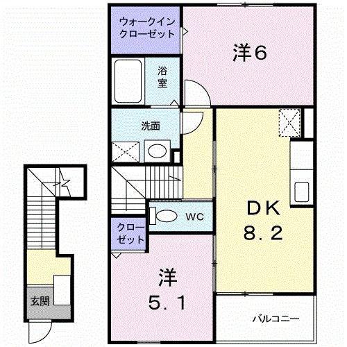 プリムローズJOY(2DK/2階)の間取り写真