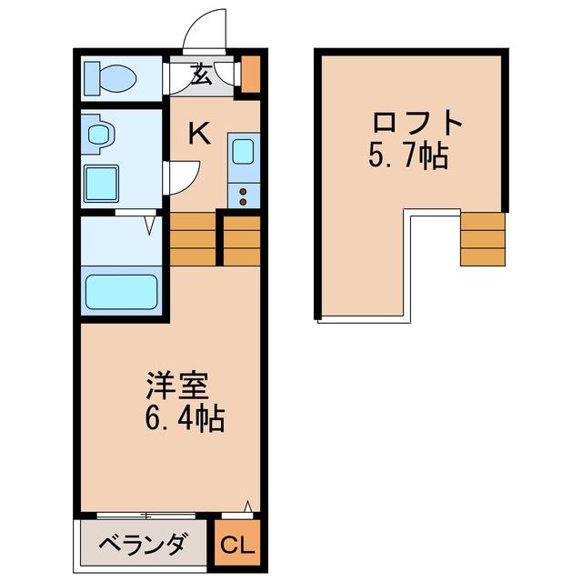 ハーモニーテラス清水III(1K/2階)の間取り写真