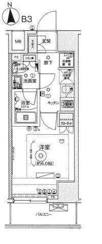 リヴシティ綾瀬ウエスト(1K/3階)の間取り写真