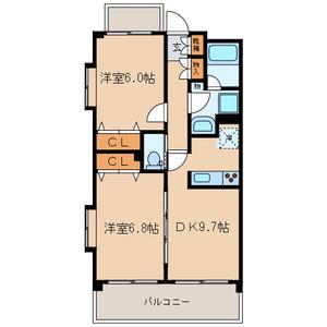 あるふぁII(2DK/1階)の間取り写真