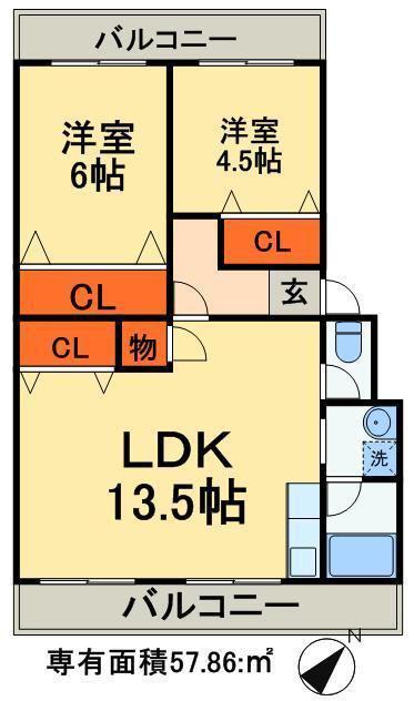 プロミネント馬橋(2LDK/2階)の間取り写真