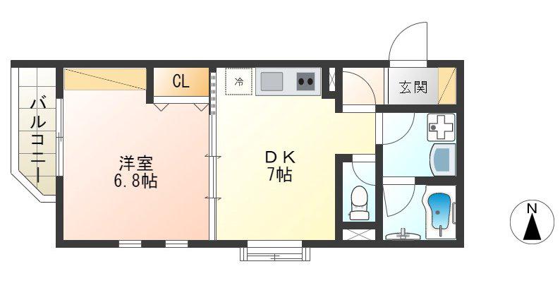 ソレイユ(1DK/2階)の間取り写真