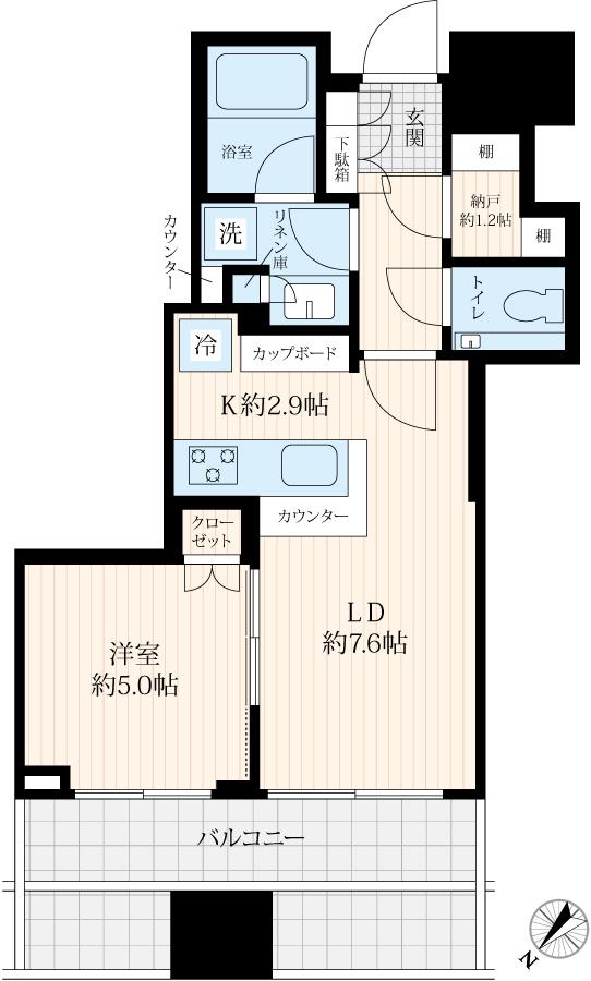 キャピタルゲートプレイス ザ・タワー(1LDK/37階)の間取り写真