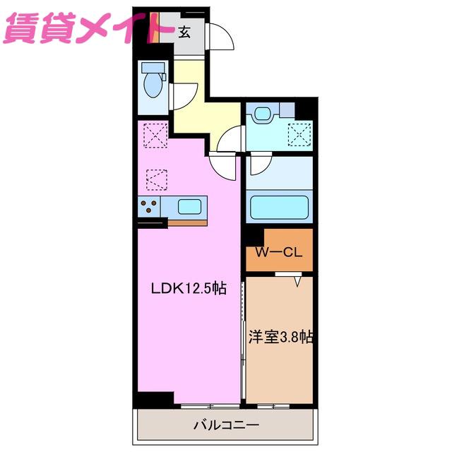 ディーシャンブル富田(1LDK/1階)の間取り写真