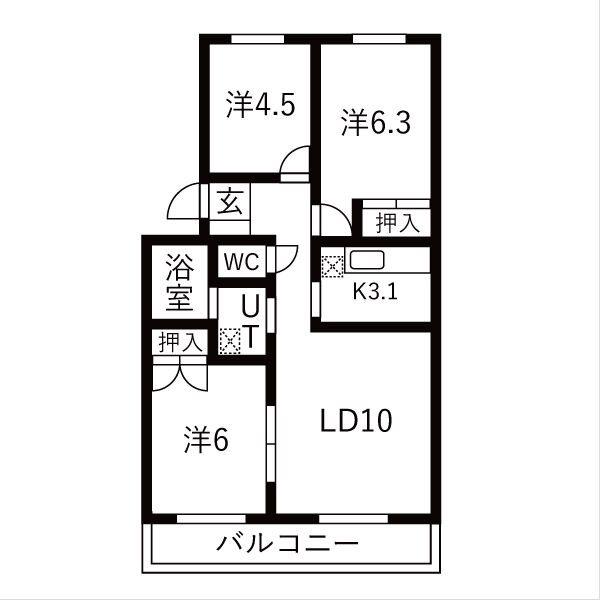 グランベルサ(3LDK/4階)の間取り写真