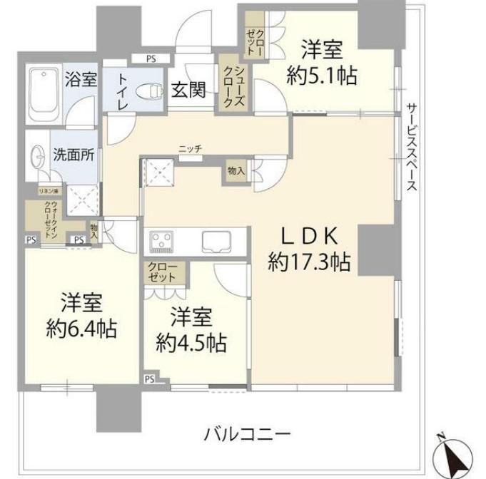 ウェリスタワー愛宕虎ノ門(3LDK/18階)の間取り写真