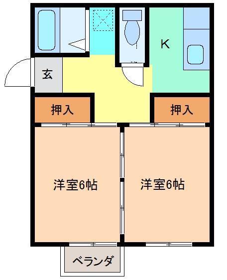 石坂コーポB(2K/2階)の間取り写真