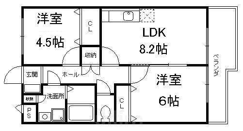 グランドール広野II番館(2LDK/1階)の間取り写真