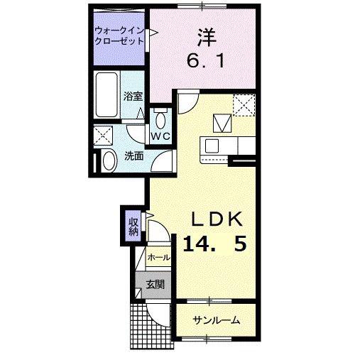 ニューパディー(1LDK/1階)の間取り写真