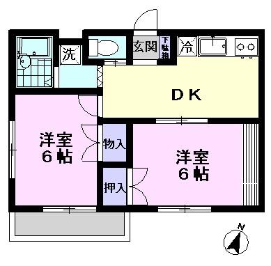 グレースエイト(2DK/2階)の間取り写真