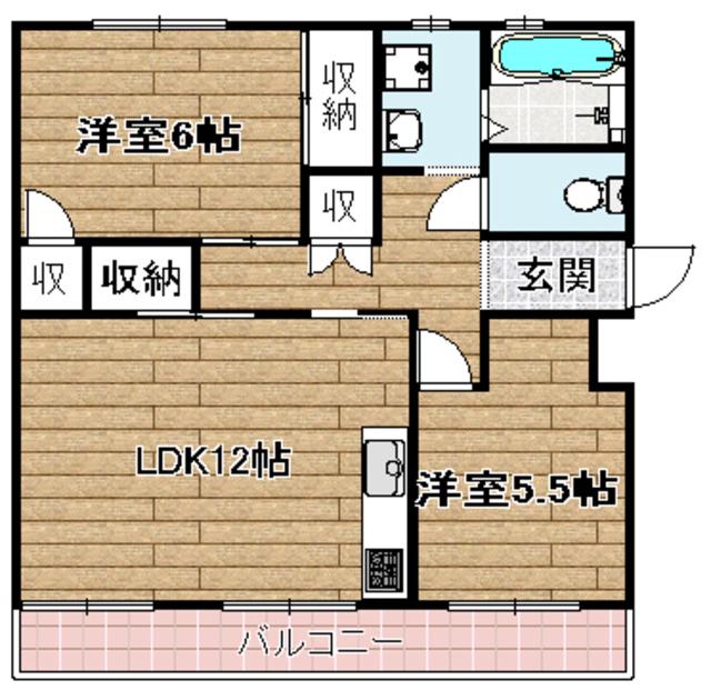 村田石コーポ(2LDK/2階)の間取り写真