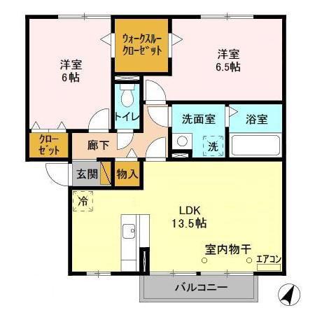 メルヴェイユV(2LDK/2階)の間取り写真