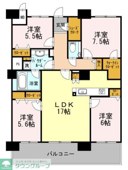 ロイヤルパークスERささしま サウス(4LDK/18階)の間取り写真