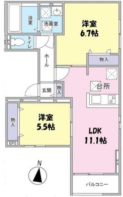 ELEGANTE SERENO(2LDK/1階)の間取り写真