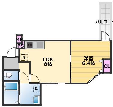 フジパレス岸和田駅前Ⅰ番館(1LDK/2階)の間取り写真