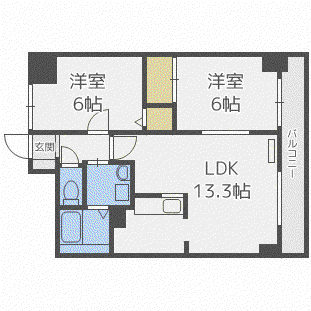 メゾンドゥリバーニュー(2LDK/4階)の間取り写真