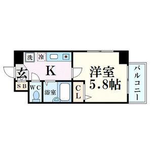 ブロスコート六甲II(1K/6階)の間取り写真