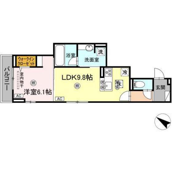 COLERMO舟入南(1LDK/1階)の間取り写真
