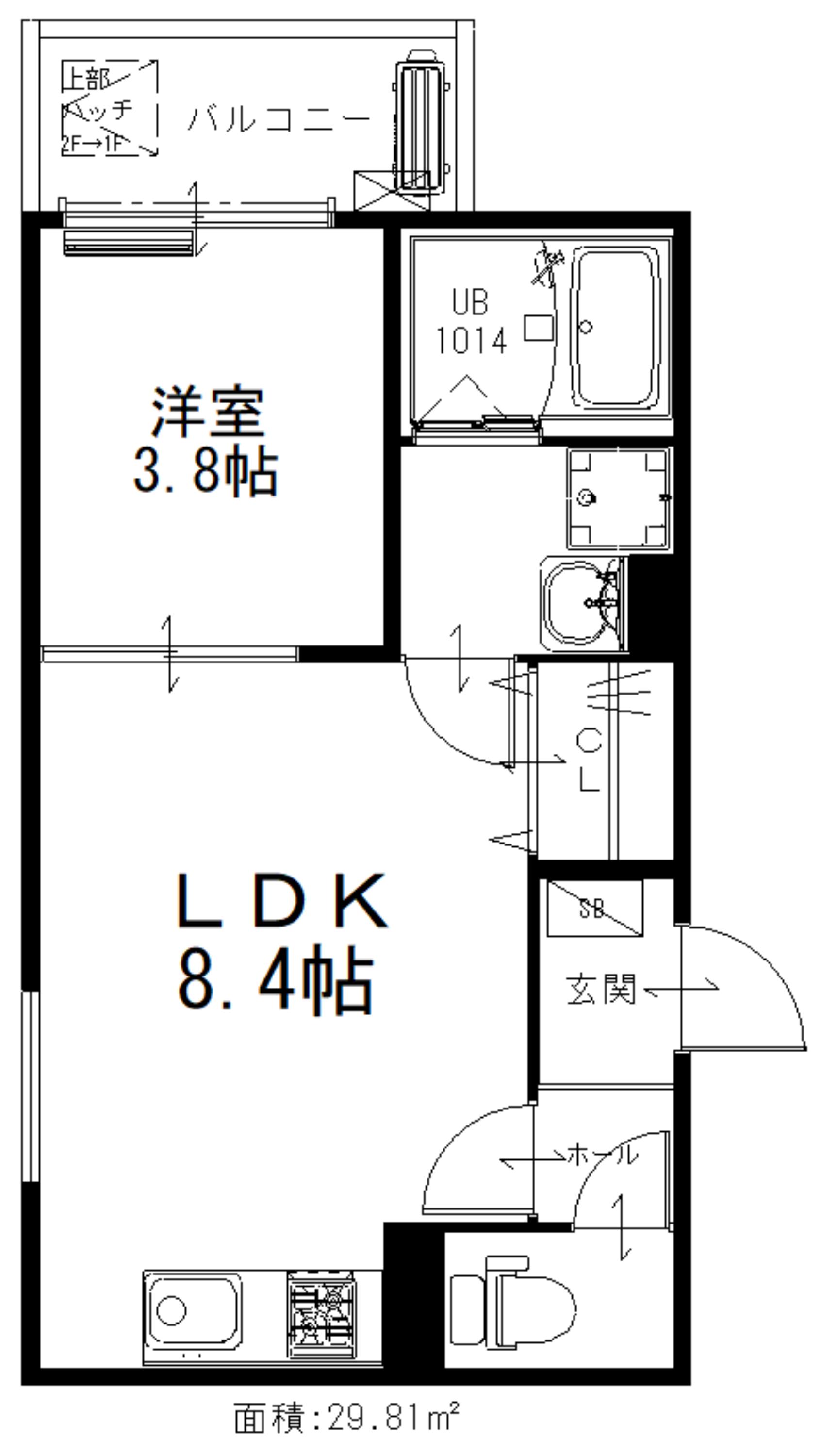 AND TERRACE 北野田(1LDK/2階)の間取り写真