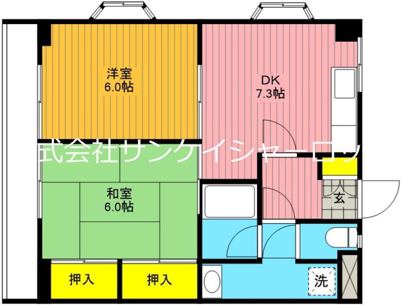 コスモ川久保(2DK/3階)の間取り写真