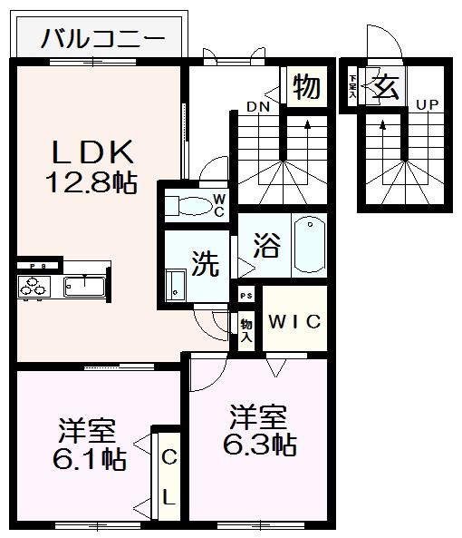 シャーメゾン翔(2LDK/2階)の間取り写真