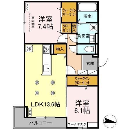 DーRESENA旭通(2LDK/2階)の間取り写真
