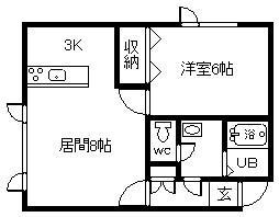 タウンズ東光(1LDK/2階)の間取り写真