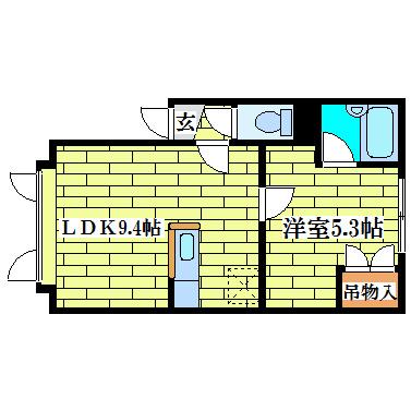 パレス平岡(1LDK/2階)の間取り写真