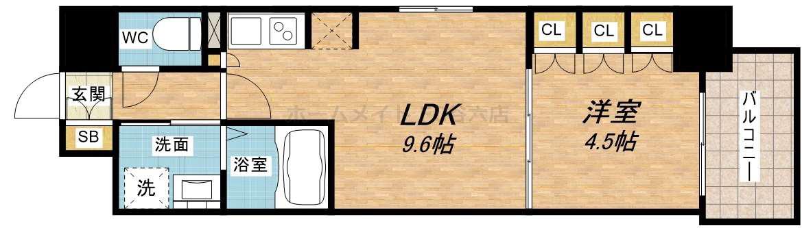 アーバネックス心斎橋(1LDK/13階)の間取り写真