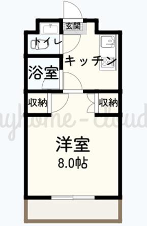 コーポビックウェーブ S棟 2階(1K/4階)の間取り写真